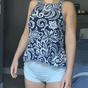 Dark blue with white detailing halter tank